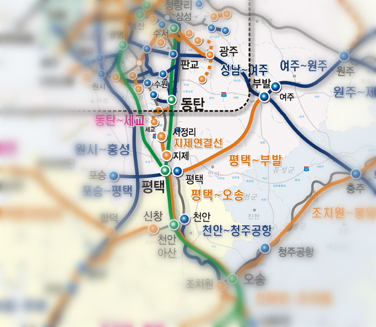 2016년 발표된 제3차 국가철도망 노선도에 표시된 평택~안성~부발 철도노선